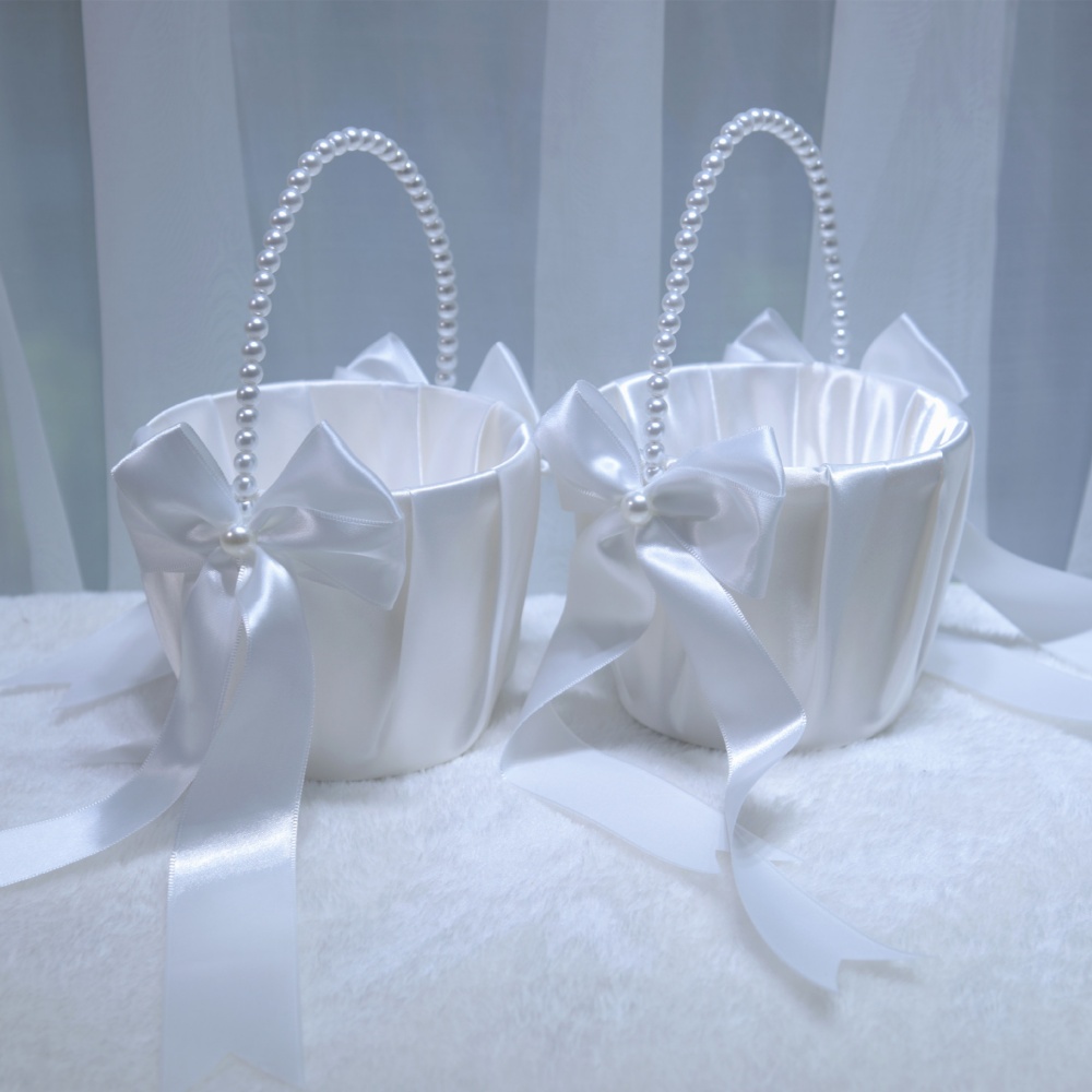 Cesta de satén blanco con lazo - Gardening Tools Girls reseña y precio